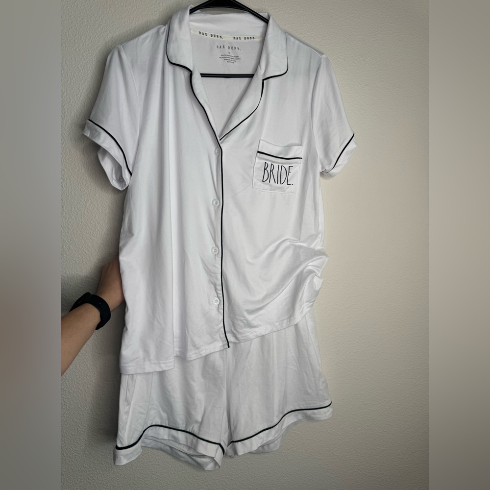 Rae Dunn White Bride Pajama Set with Black Trim
